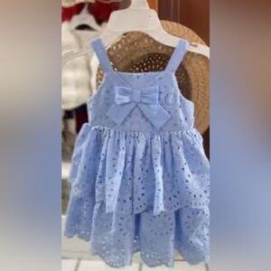 Blueberi Boulevard Light Blue Eyelet Dress with Matching Hat